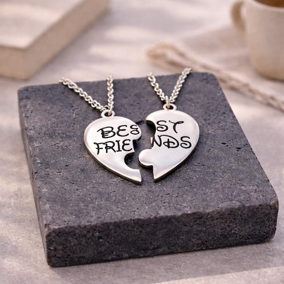 2 Piece Best Friends Puzzle Necklace Heart Necklace - Gold, Rose Gold & Steel Silver colors