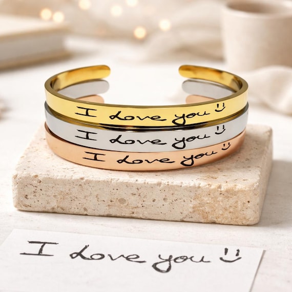 Actual Handwriting Bracelet, Handwritten jewelry gift for women men him & her cuffs, bracelet