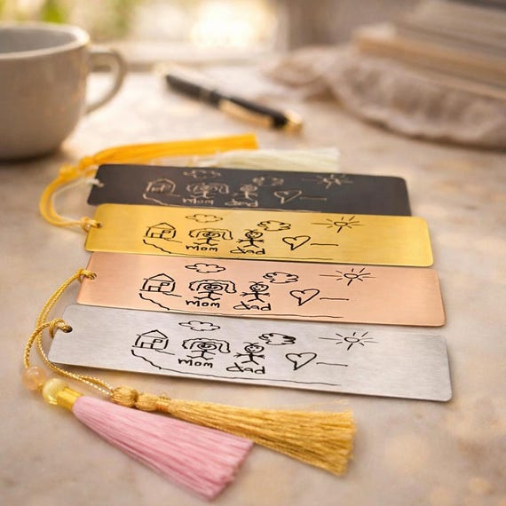 Actual handwriting drawing bookmark, Childrens Art bookmarks, Real handwriting, Real handwriting gifts, Handwriting gift, Engraved bookmark