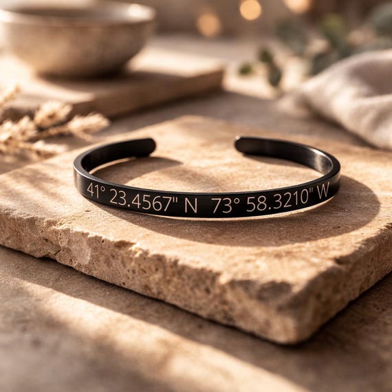 Custom Engraved Bracelet - Stainless Steel engraved Jewelry - Engraving Black Cuff for Him & Her