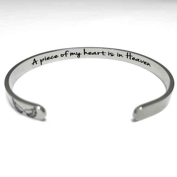 A Piece of My Heart is in Heaven Bereavement Loss of Mom Dad Miscarriage Sympathy Bangle Remembrance Memorial Cuff Bracelet