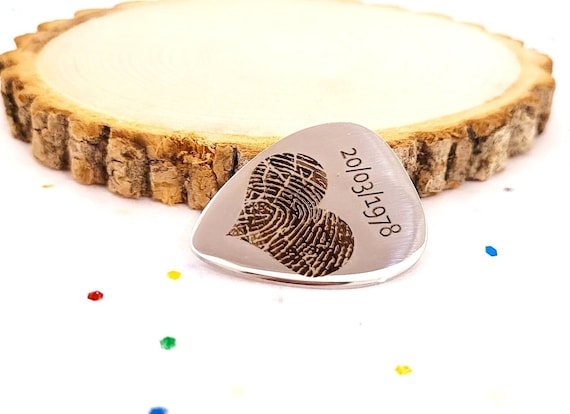 Actual Fingerprint & Date Engraved Guitar Pick | Custom Guitar Pick | Baby Fingerprint Jewelry | Dad or Music Lover Personalized Gift.