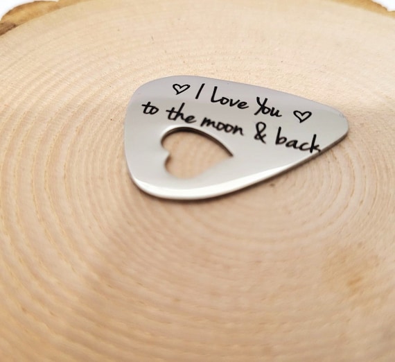 Custom Valentines Pocket Tokens Gifts Guitar Pick - I Love You to the Moon & Back Engraved for Him Her Girlfriend Boyfriend.