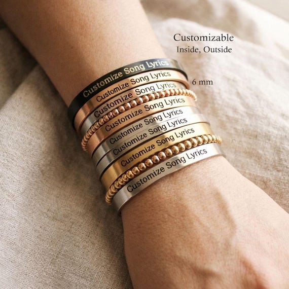 Customizable Song lyrics bracelet Cuff - Music Jewelry - Stocking Stuffer Custom Engrave Your Favourite Song & Music Jewelry Bracelet