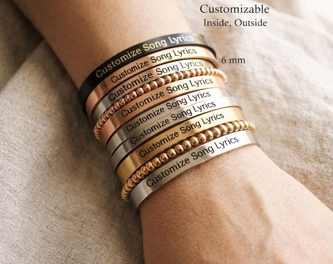 Customizable Song lyrics bracelet Cuff - Music Jewelry - Stocking Stuffer Custom Engrave Your Favourite Song & Music Jewelry Bracelet