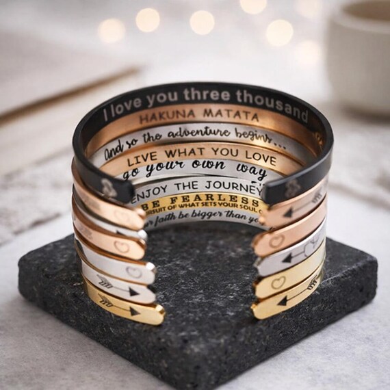 Your Own Text, Customized Bracelet, Inspirational Gift, Engraved Personalized Jewellery , Custom Name Jewelry