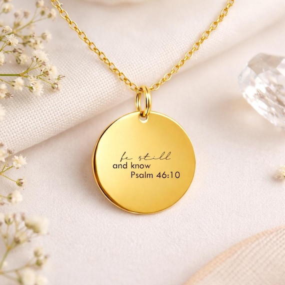 Psalm 46:10 Necklace – Be Still And Know. Bible Verse Christian Scripture Engraved Jewellery Gift.