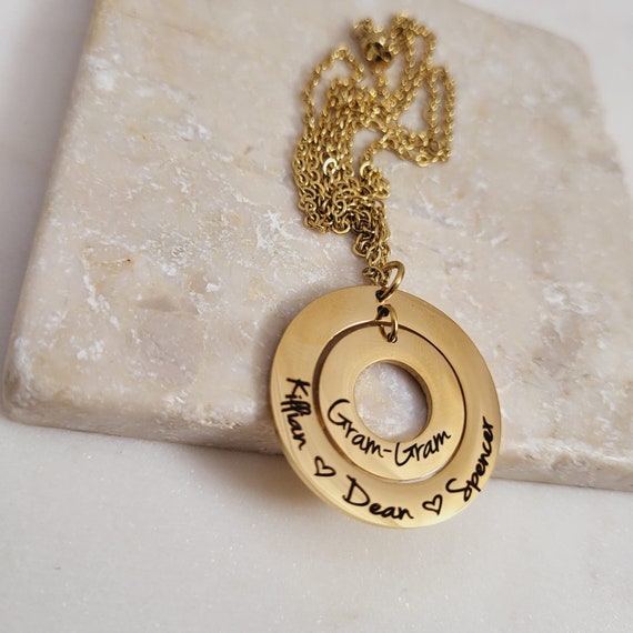 Customized Double Circle Pendant. round disc necklace