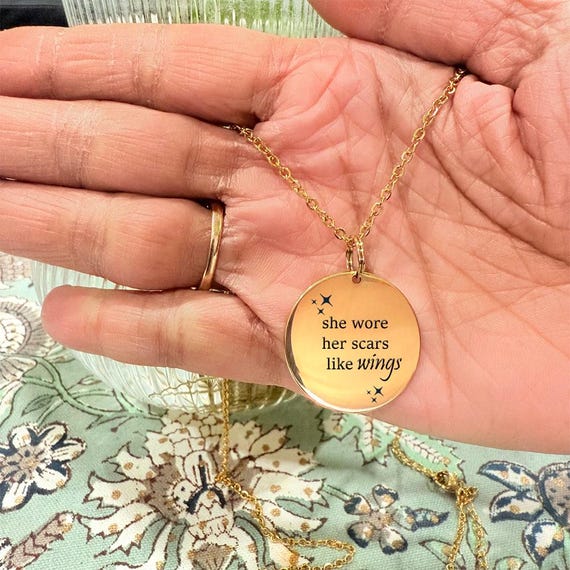 She Wore Her Scars Like Wings Necklace | Laser Engraved Pendant Jewelry