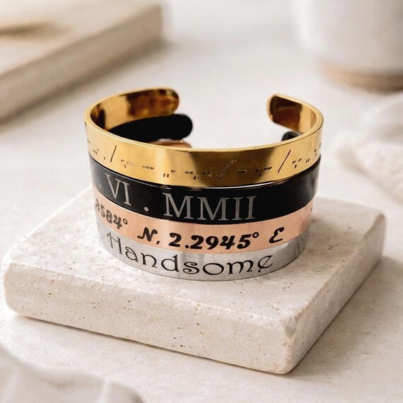 Personalized Bracelet For Men, Custom men's engraved cuff, Anniversary Jewelry Gift For Him
