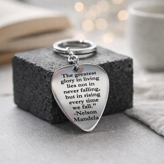 Custom Engrave Guitar Pick Keyring Key Chain  / Personalized up to 10 Lines message Gift