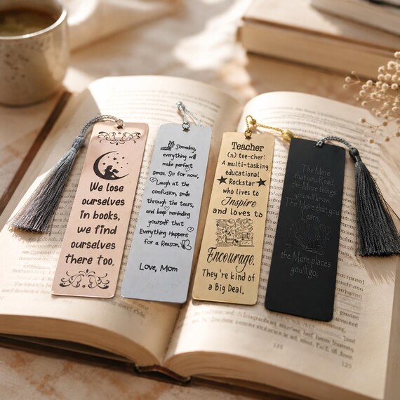 Bookmark personalised gifts for Dad, Kids, teachers, wife, Him, Her, adults, and students online with tassels.