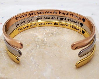 Brave Girl You Can Do Hard Things Inspirational Bracelet Self Esteem Motivation Jewelry for Friend Encouragement Christmas Gift for Girls