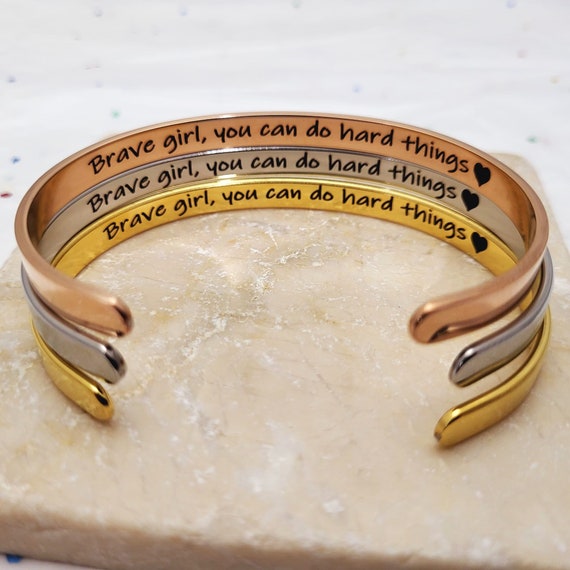 Brave Girl You Can Do Hard Things Inspirational Bracelet Self Esteem Motivation Jewelry for Friend Encouragement Christmas Gift for Girls