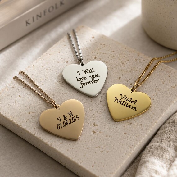 Custom Heart Necklace - Women's Heart Pendant Necklace. Personalized Jewelry, Customized Valentines Gift for Her Wife Daughter Mom