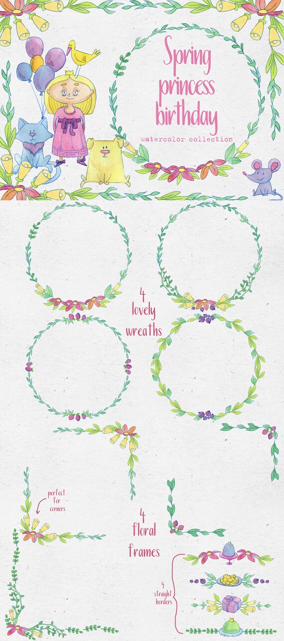 Watercolor Clip Art Princess Birthday For Baby Shower Etsy Etsy