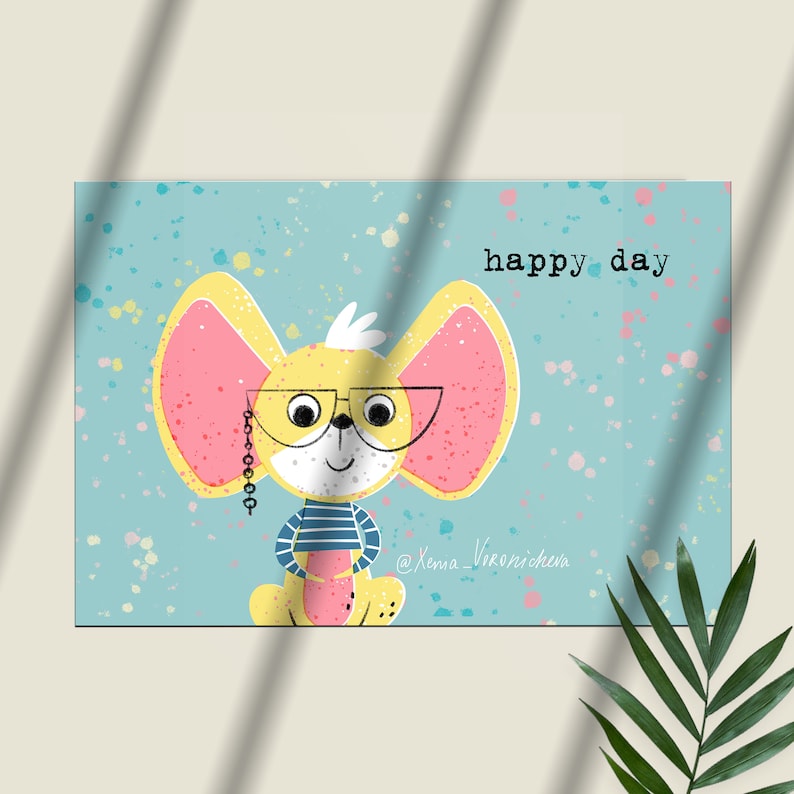 Sending happiness greeting card with little mouse illustration downloadable