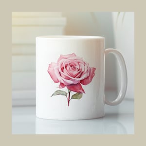 Gift Mug, Pink Rose, White Ceramic Mug,11oz, Mom Gift, Christmas Gift, Valentines Gift, Gardener Gift, Teacher Gift