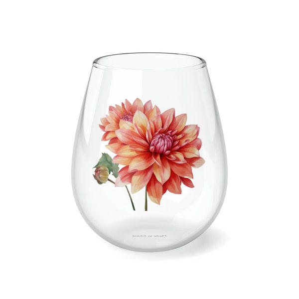 Wedding Flower Collection, Dahlia, Stemless Wine Glass, 11.75oz, popular, best selling