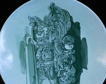 Ibarra La Paz Aztec motif plate--Mexican art pottery