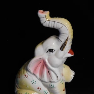 Japanese Art Deco porcelain elephant-- colorful hand painted figurine