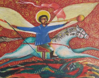 Russian hand painted folk art box--St George and the Dragon