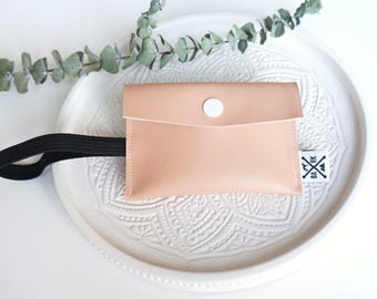 Cuir Vegan | Moderne, minimaliste, fard à joues rose chien merde / déchets porte-sac / bouillante / bracelet