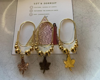 Gold Fall Maple Leaf Jumbo Paper Clip Bookmark Planner Accessory