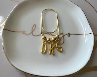 Personalized Monogram Paper Clip Bookmark Gold Initial Charm Planner Accessory