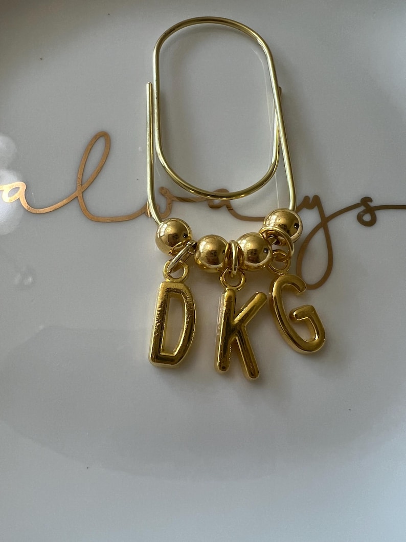 Personalized Monogram Paper Clip Bookmark Gold Initial Charm Planner Accessory image 4