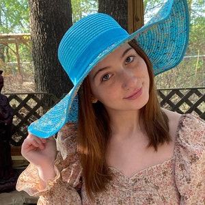 Floppy Brim Hat for Sun and Beach. Foldable Style. Beautiful Multicolor Colors with Hat Band with Bow and Rhinestone Bow on Back