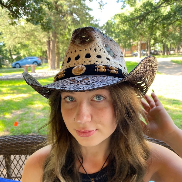 Black Straw Cowboy Hat Etsy