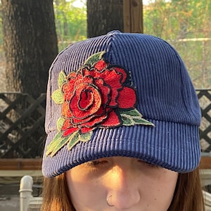 Sun Hat Visor Ball Cap Corduroy Hat is Embroidered with Flower. In Spring Colors.