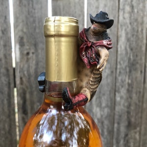 Cute Cowboy Armadillo Hanging Wine (Soda) Bottle Topper. This Cowboy Armadillo Wearing Cowboy Hat, Bandana & Cowboy Boots Makes a Great Gift