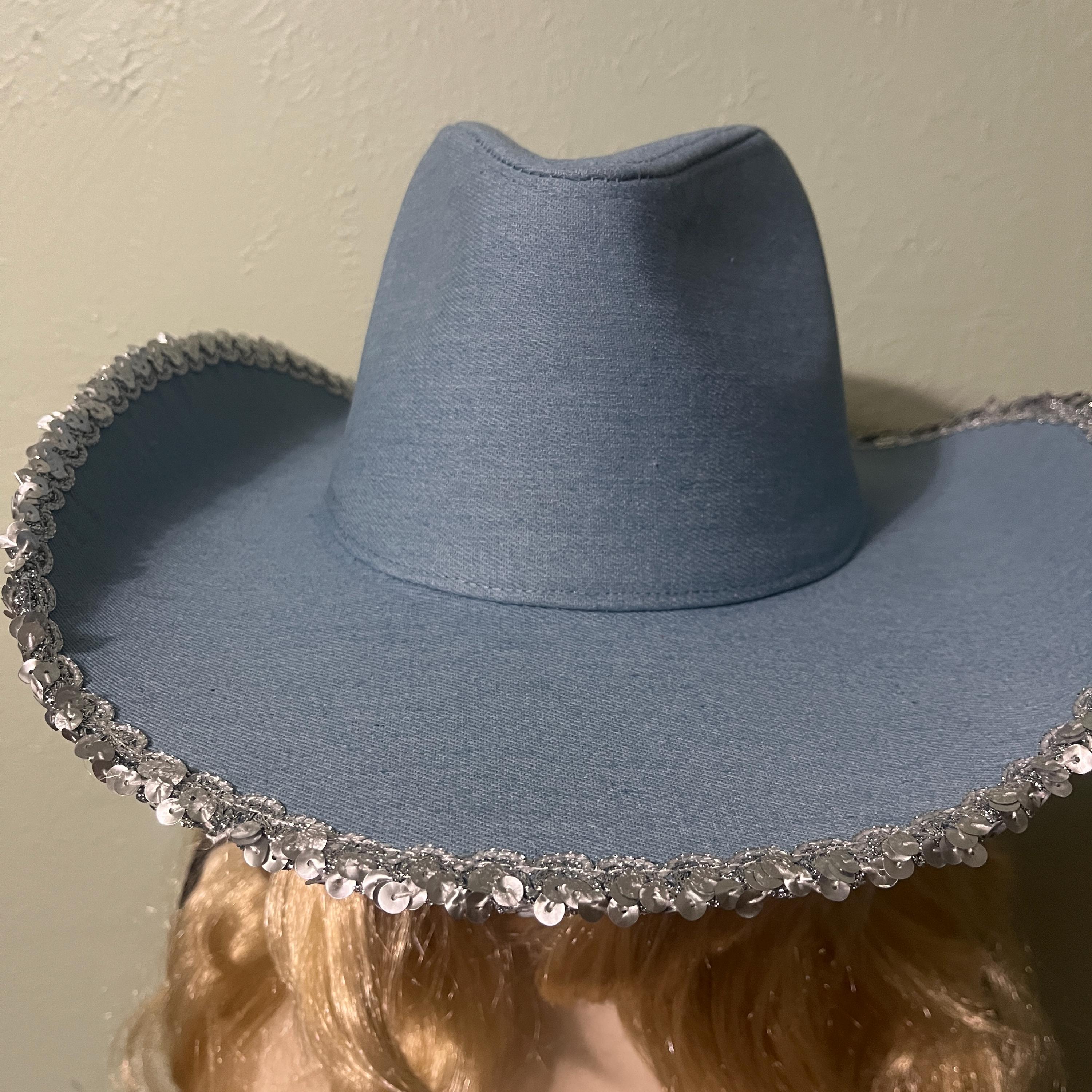 Gray Cowboy Hat with Blue Accents Baby blue colored rancher Hat with celestial accents  main image 4