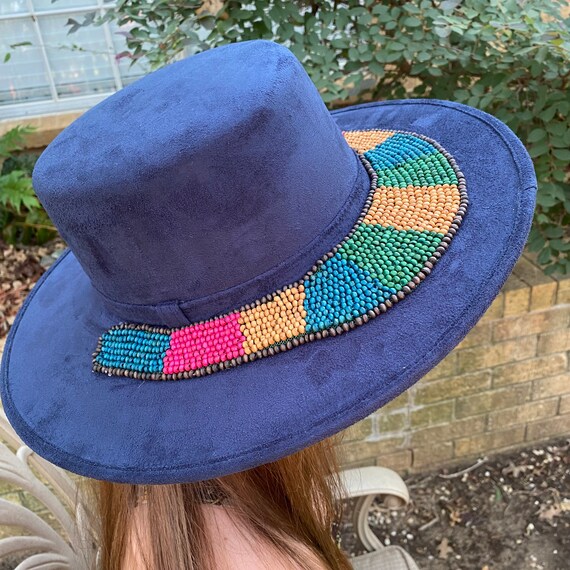 Wide Brim Beautiful Blue Felt Fedora Hat With Unique Teal  display picture 3