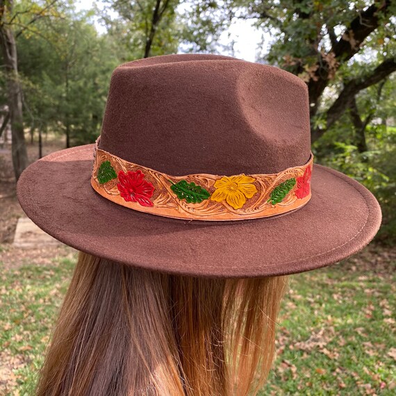 Fedora Brown Felt Hat, One a Kind Designer, Hand Tooled Hat  display picture 3