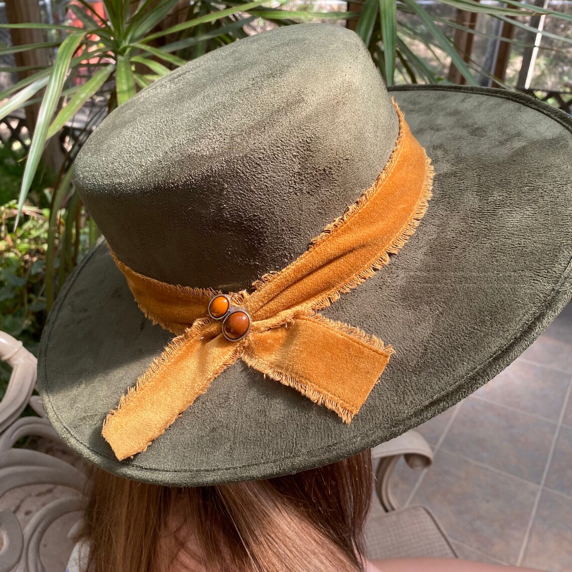 Wide Brim Felt Flat Top Fedora Hat. Beautiful Hunter Green Etsy