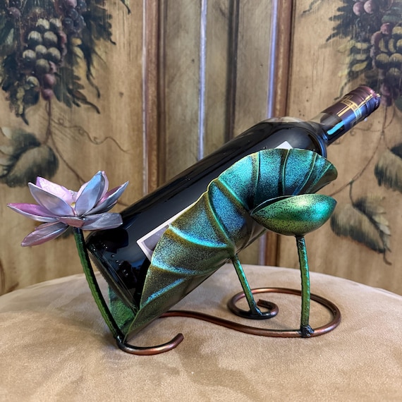 Lilly Pad With Purple Water Lilly Wine Holder Beautifully Painted