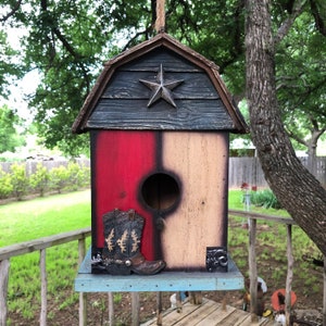 Bird House, Red White & Blue Barn. Great Addition to Your Yard or Gift for a Bird Lover