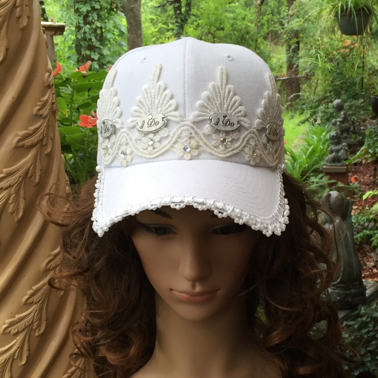 Wedding White Baseball Cap with Veil for Bride with Pearls Etsy