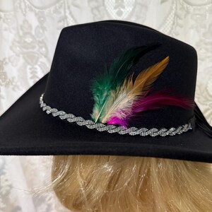 Western Hat Black Vegan Felt with Beautiful Rhinestone Band.  Can be Worn with or without Feathers For the person who wants a unique look.