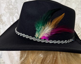 Black Felt Cowboy Hat With Leopard Rhinestones - Etsy display picture 1