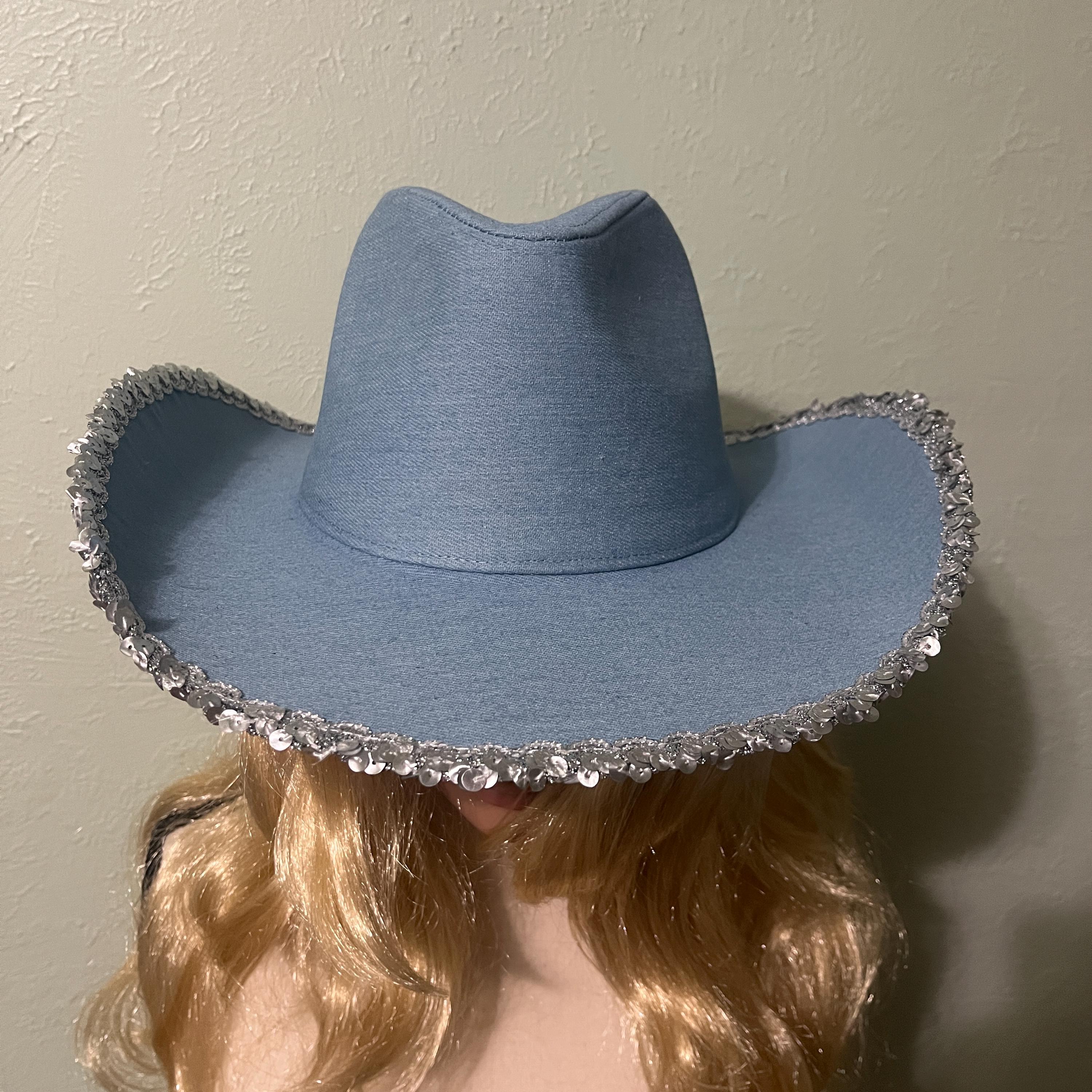 Denim Western Cowboy Hat with Silver Wings, 3 3/4\