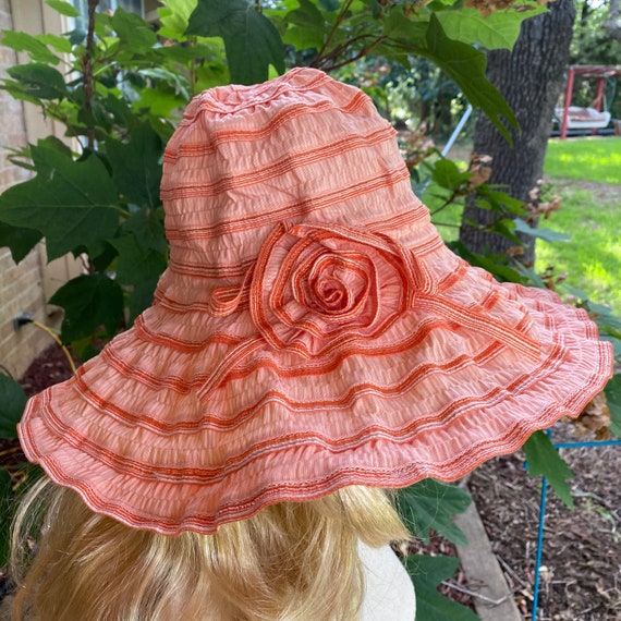 Sun Hat Orange Striped With Cute Orange Flower on Side or  display picture 3
