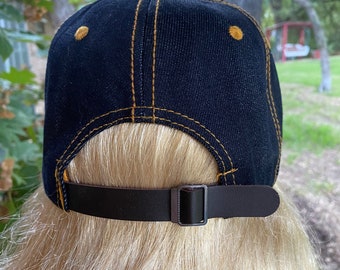 Beautiful Black Denim Cap With Embroidered Red Rose and