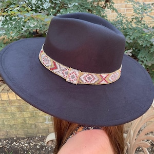 Wide Brim Felt Fedora Hat Beautiful Black with a Stunning Jeweled Hat Band of Rhinestones and Beads. This one is a real head turner.