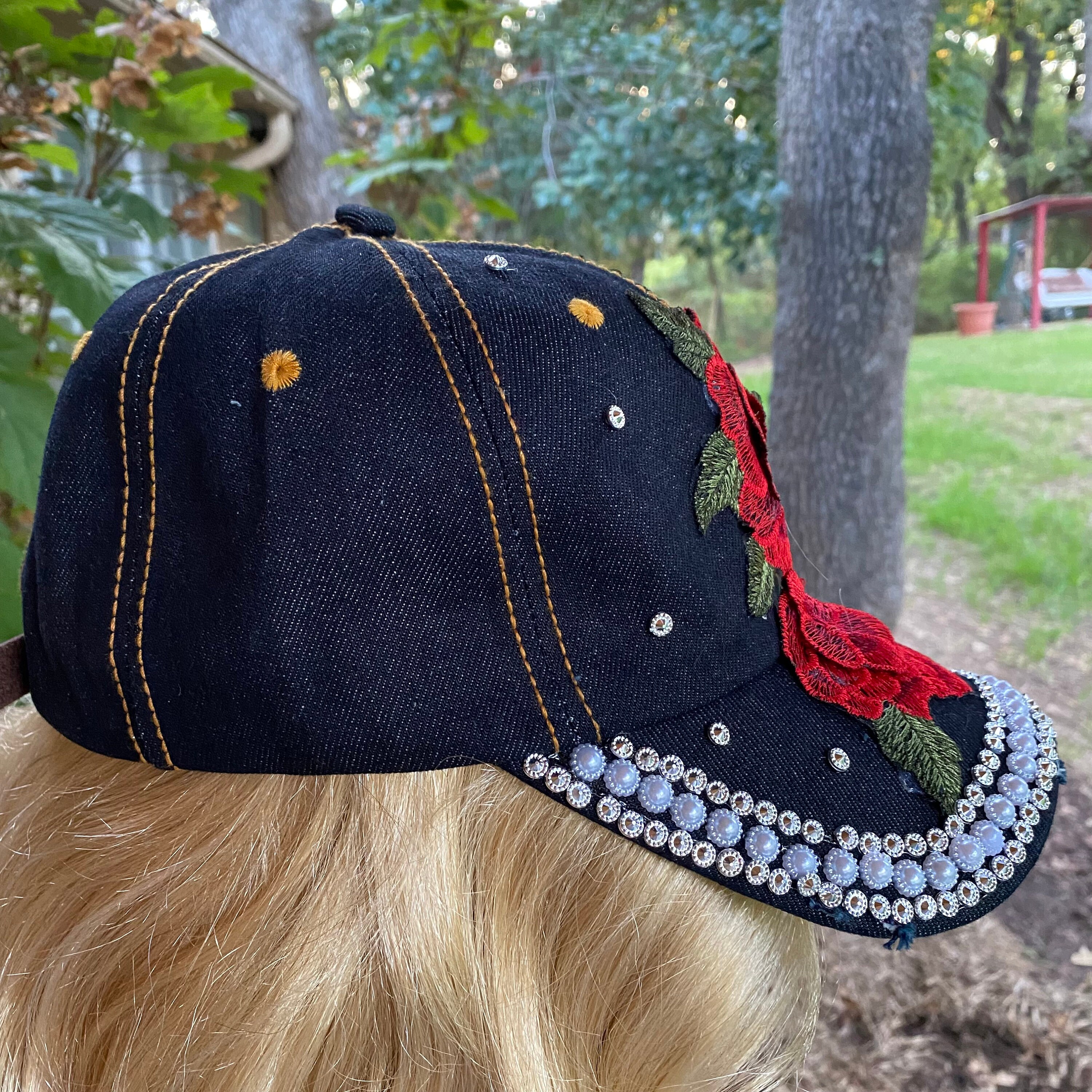 Embellished Denim Cap with Pink Accents Pink Denim Hat - Etsy main image 3