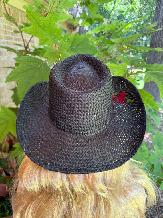 6322 Cowboy Hats For Women Black Cowgirl Hats Classic Woven Embroidered Straw Vamuss Straw Cowboy Hat W/Vegan Leather Band & Beads  main image 3