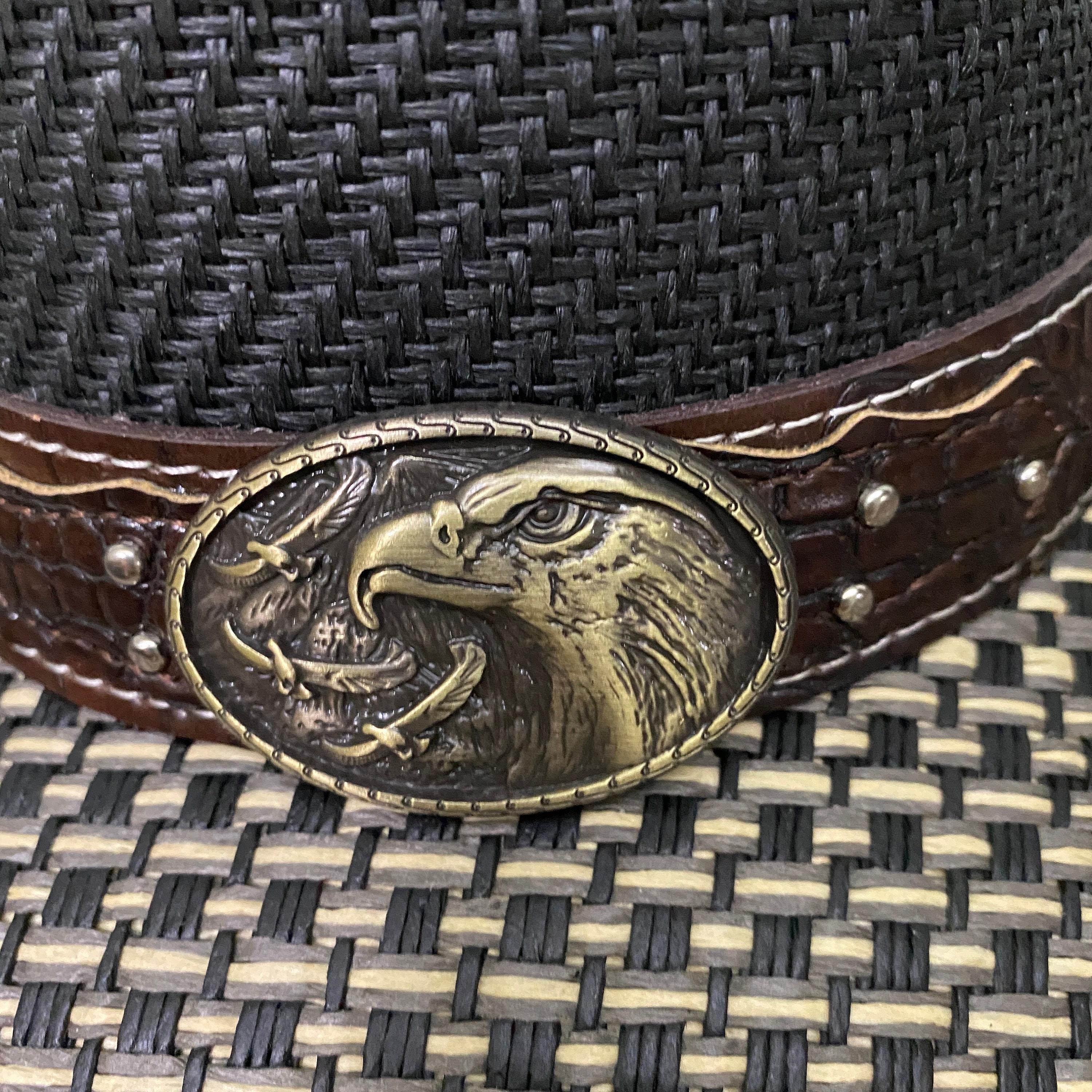 Chapeau Cowboy Paille Noire – Bande Motif Bijou, Taille Unique, Major Wear